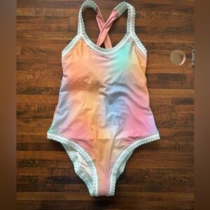 Platinum inspired by Solange Ferrarini Crochet Trim Swimsuit Rainbow Small NEW